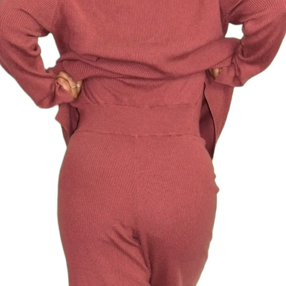 Mila Owen Jumpsuit Orange Ribbed Sweater Knit Straight Leg One Piece Stretch XS - Picture 5 of 15